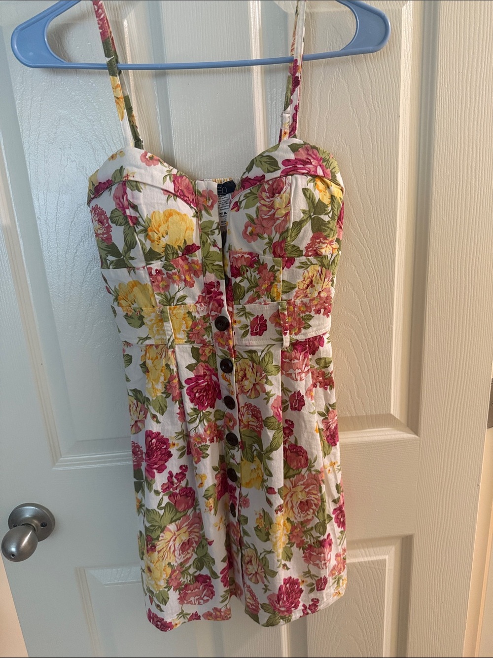 Deb White Floral Mini Dress with Pink & Yellow Blooms